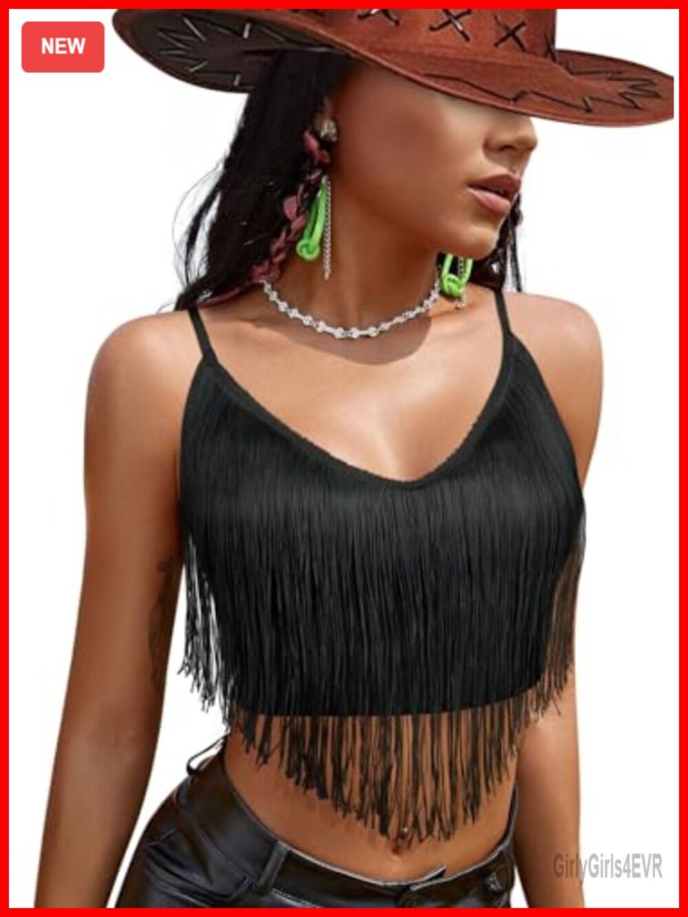Fringe Tank Top Sleeveless V-Neck Crop Camisole Western Concert Rave